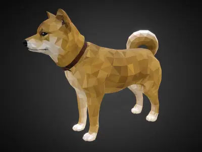Dog Yellow Animal Low Polygon Art Low-poly 3D model
