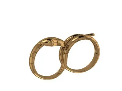 Golden silver double ring snake design ring 3D print model