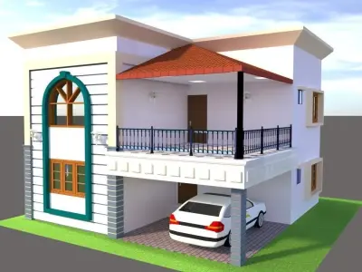 Modern Duplex villa Low-poly 3D model