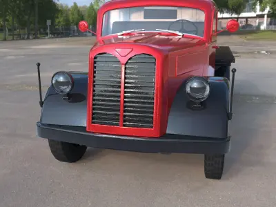 Vintage Flatbed Truck Low Poly PBR 3D Model Low-poly 3D model