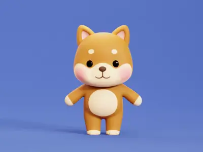   Cartoon  Dog Character Shiba  Chibi Kawaii Low-poly 3D model