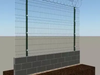 Fence barbed wire in ground 3D model