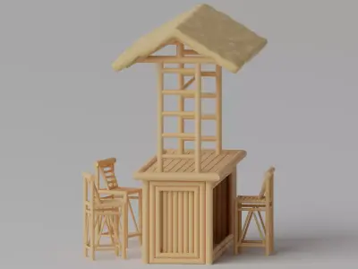 Tropical Bamboo Beach Bar Tiki 3D model