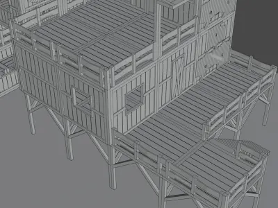 Modular wooden house Free low-poly 3D model