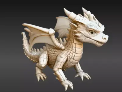 Mini Articulated Baby Dragon Fantasy Toy 3D Model  Printable Low-poly 3D model