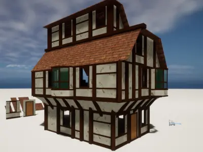 Medieval Building Modular Kit - Low Poly and Game Ready Low-poly 3D model