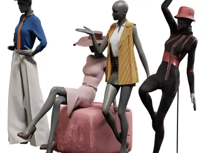 Woman Casual Showcase Fashion Mannequin Set Low-poly 3D model