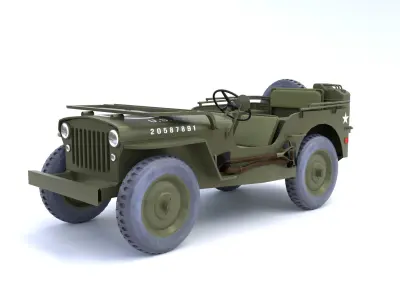 US WWII 1944 Ford GPW Jeep Rigged Low-poly 3D model