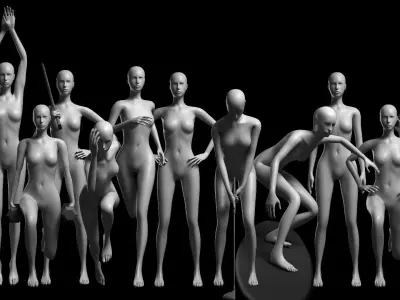 Animated Female Mesh - 12 sport poses v4 Low-poly 3D model