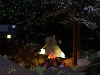 Forest Trees and bornfire Low-poly 3D model