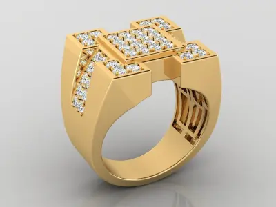 Ring M32 Mens luxury ring with gem 3D print model