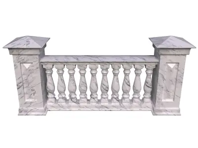 White marble fence balasins and columns 3D model