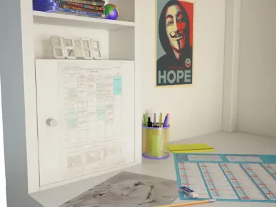 Teenager Desk And Office Supplies 3D model