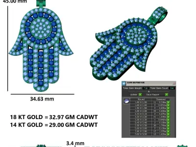  Luxury Iced-Out Hamsa Hand Pendant 3D print model