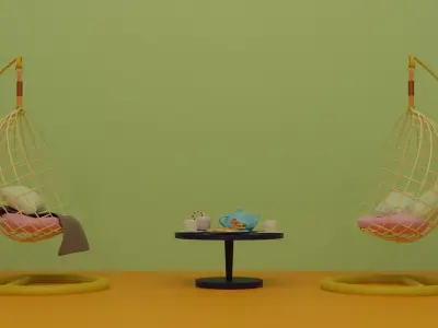 livingroom living room with hanging chairs 3D model