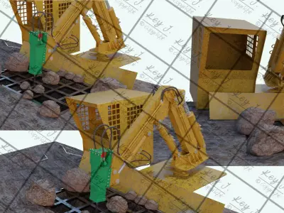 Mining stationary hydraulic rock breaker with operator cabin 3D model