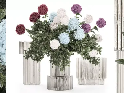 Large bouquet of flowers and greenery blue white hydrangea 354 3D model