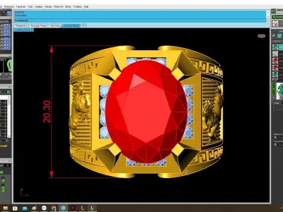 Luxury Oval Ruby Signet Ring with Geometric Details for M  4106 3D print model