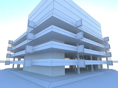 Inner City Multi-Storey Parking Lot Building Low-poly 3D model