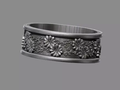 Orante sunflower floral flower wedding band ring 3D print model