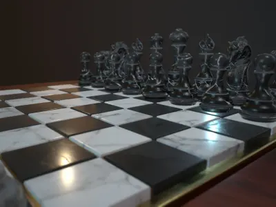 Chess and checker board game Low-poly 3D model