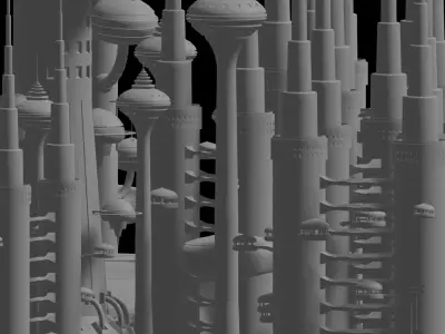 Sci-Fi Buildings Pack - 6 Buildings 3D model 3D model