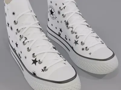 Basketball Leather Shoes Converse All Star White Star Snowflakes 3D model