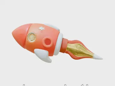 Cartoon Rocket Nightlight with Illuminators and Smoky Trail Low-poly 3D model