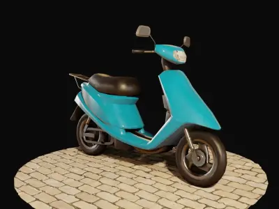 Scooter on brick road Low-poly 3D model