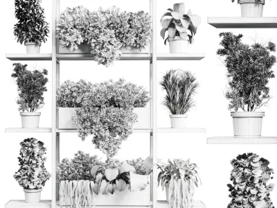 Standing metal shelf with a set of plants Low-poly 3D model