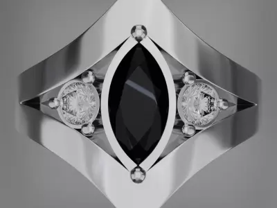 Noctis Argentum 3D Model of a Silver Ring with Onyx and Diamonds 3D model