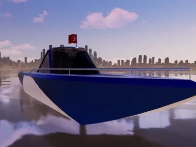 BOAT MODEL floating in water Low-poly 3D model