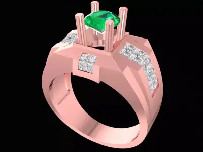 Luxury Square Diamond Ring with Center Stone for Men  2847 3D print model