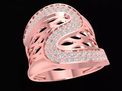 Luxury Wave Diamond Women Ring 2892 3D print model