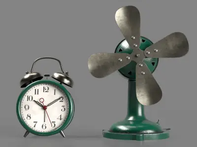 Double Bell Alarm Clock with fan 3D model