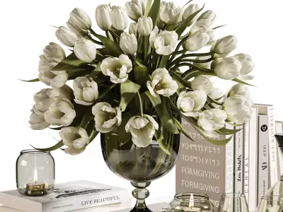  White Tulips Tabletop Decor set22 3D model