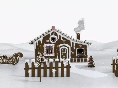 Gingerbread House Christmas Scene Low-poly 3D model