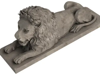 Stone Lion Sitting Sculpture 3D model