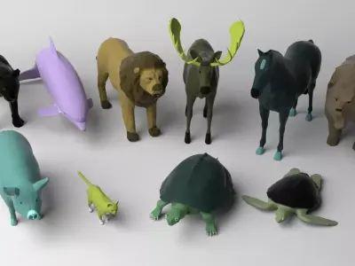 10 low poly colored animals pack Low-poly 3D model