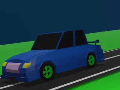 A lowpoly blue sport car ready to race Low-poly 3D model