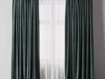 Curtain with rod 12 bule curtain HBH Low-poly 3D model