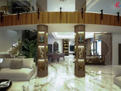 Double Hight Living Room Drawing Room Kitchen Low-poly 3D model