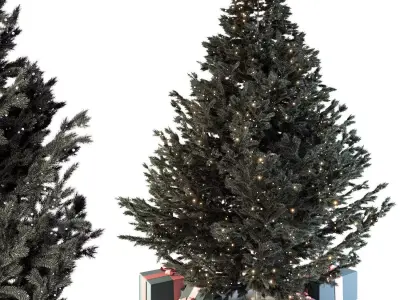 Dark christmas tree with boxes and garland 3D model