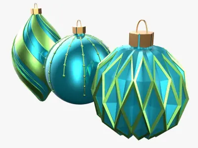 Christmas Tree Ornament Set5 - Turquoise Green  Low-poly 3D model