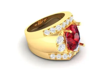 Luxury Cushion Ruby and Diamond Ring for Men 190 3D print model