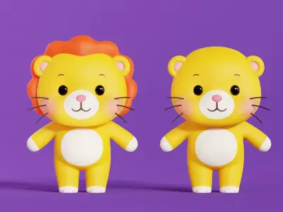 Lion Cartoon Character Chibi Kawaii Low-poly 3D model