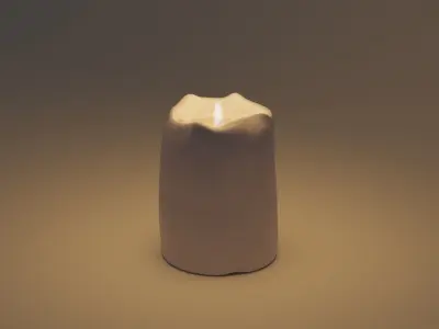White Candle with Animated Flame 3D model