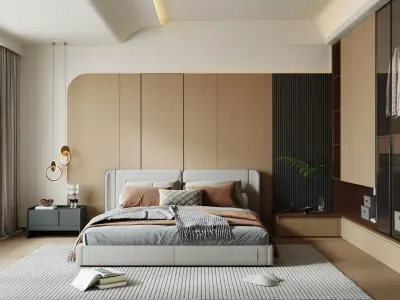 Modern Minimalist Wooden Bedroom 133 3D model