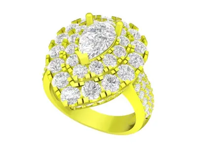 A7547 Luxury Korean Style Diamond Pear Engagement Ring 3D print model