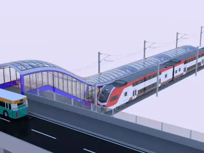 Station with Stadler train USA IV 3D model